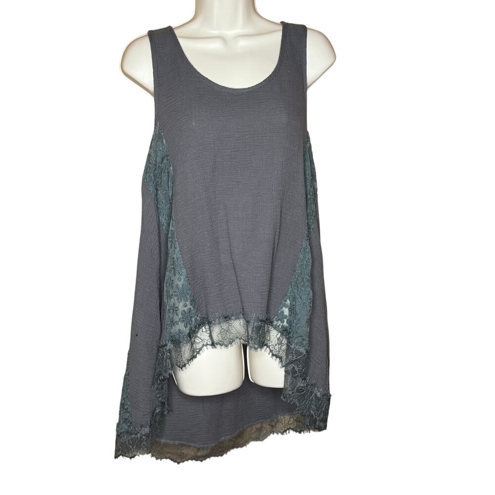Pol Boho Stunning Gray Gauze and Lace Tunic Tank Top S NWOT